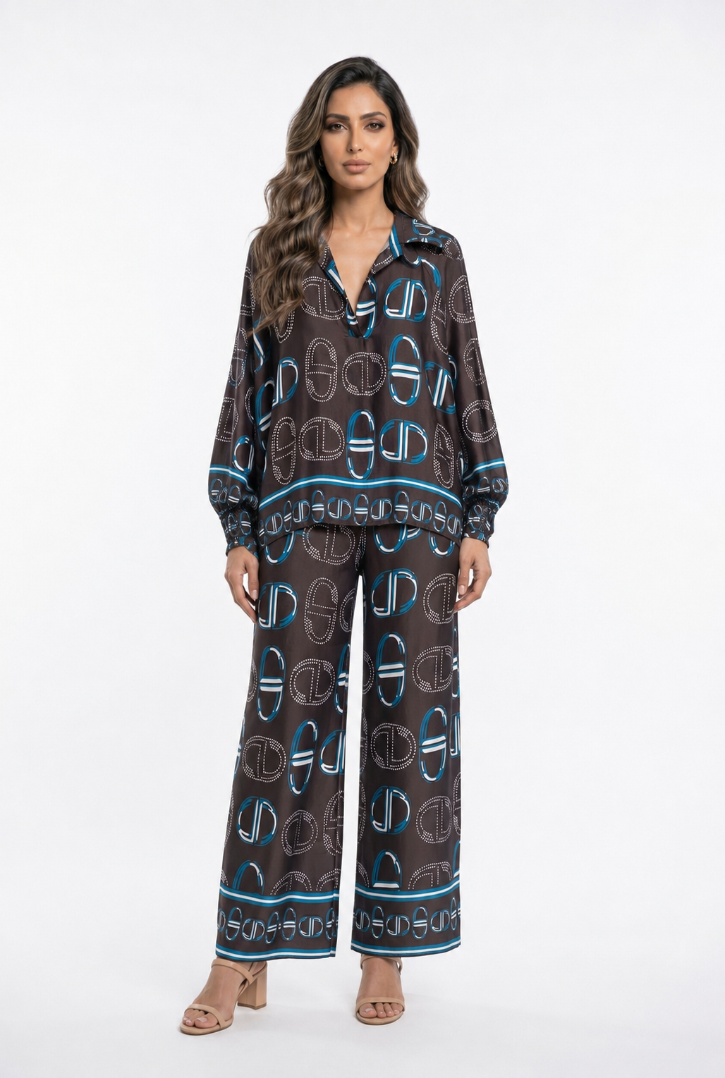 KD7365/6637VS-43 Chain Link Pattern Satin Shirt and Pants