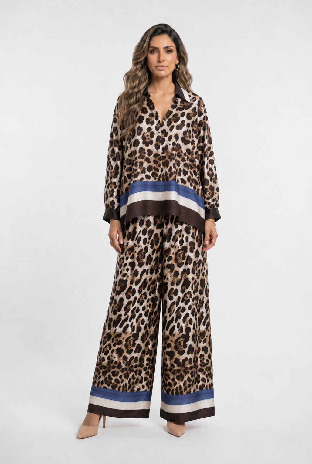Leopard Printed Satin Top and Pants Set KD9233/7789VS-42
