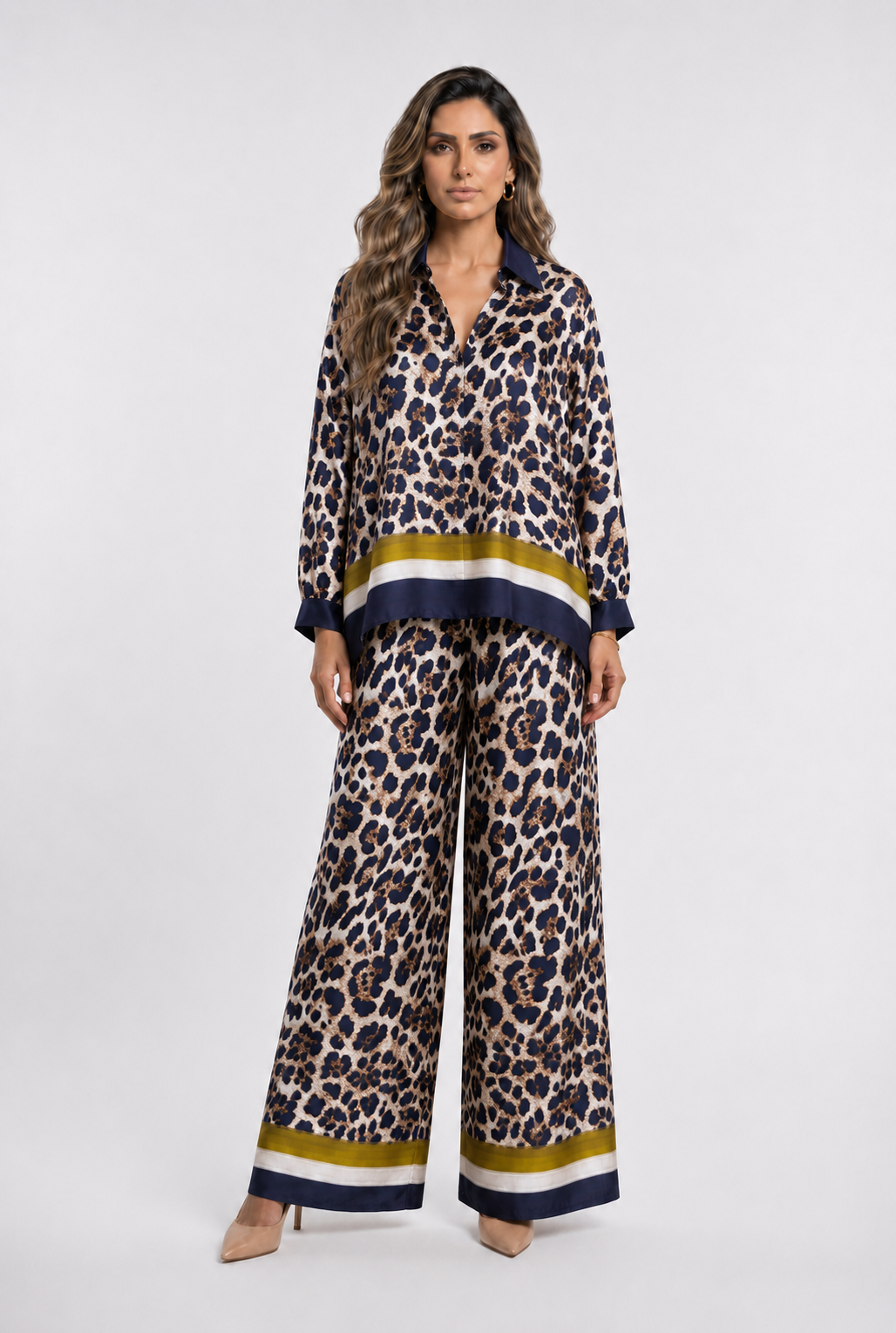 Leopard Printed Satin Top and Pants Set KD9233/7789VS-42