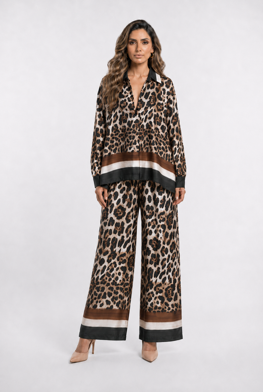 Leopard Printed Satin Top and Pants Set KD9233/7789VS-42