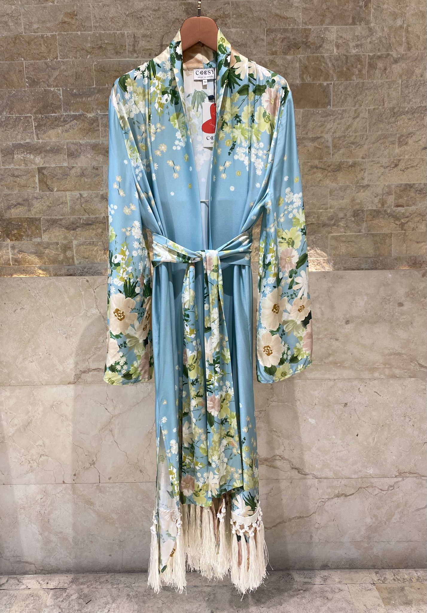 Dulce Kimono Satin Belted Long Kimono - Brown Loft