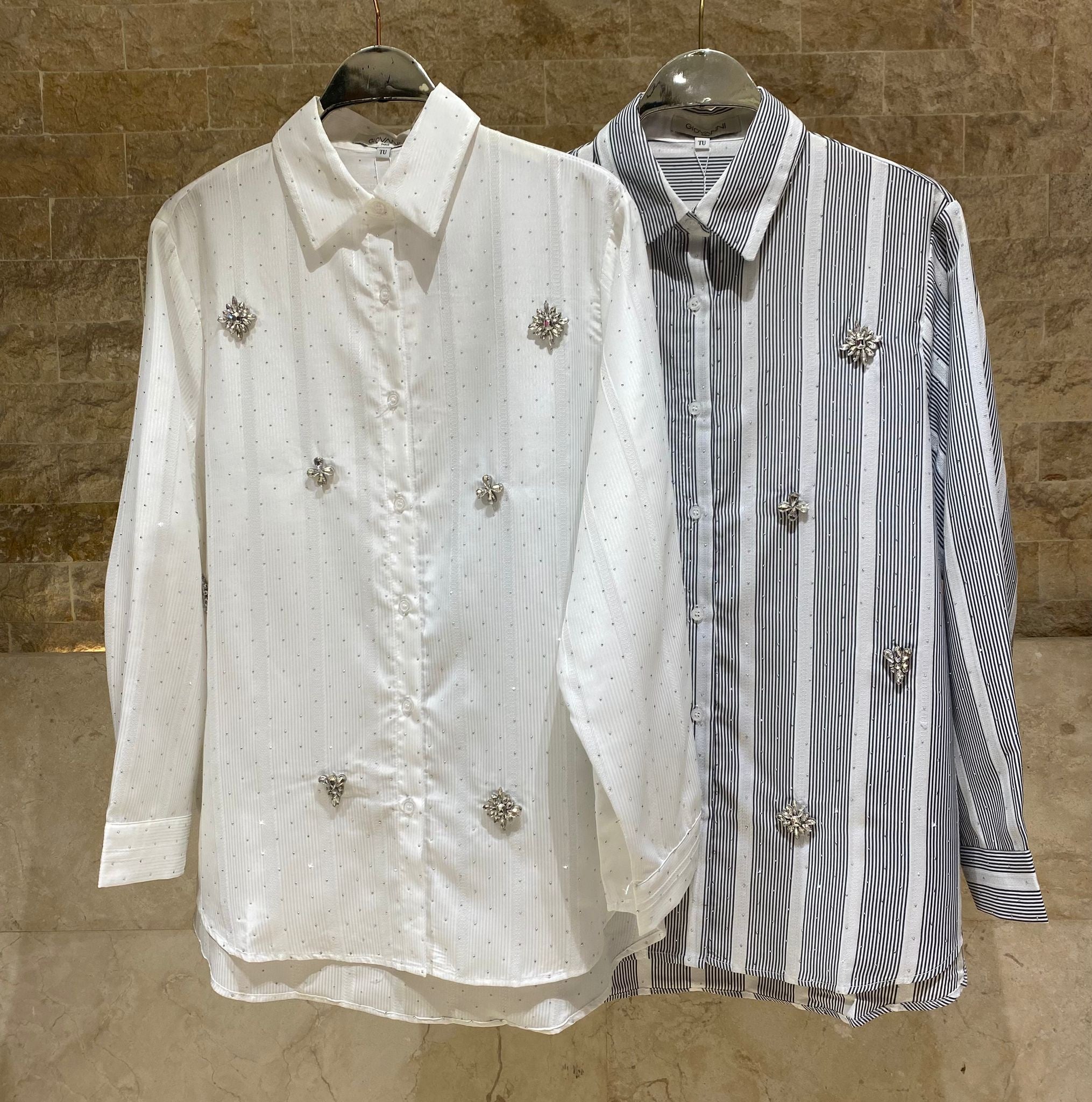 Striped Beaded Long Back Shirt Eliane