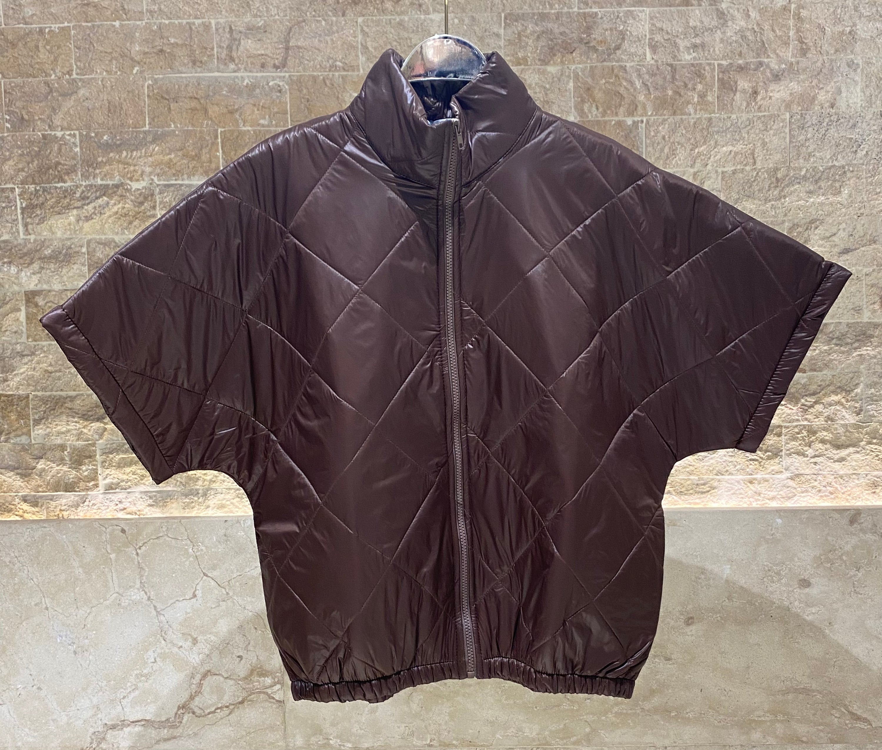 MJ85030 Zip-Up High Neck Quilted Jacket - Brown Loft