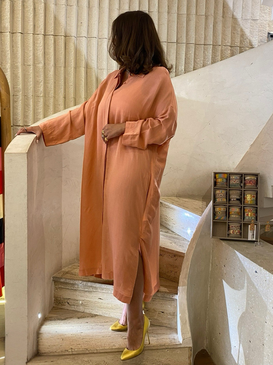 8301.7134 Oversized Straight Cut Linen Dress - Brown Loft