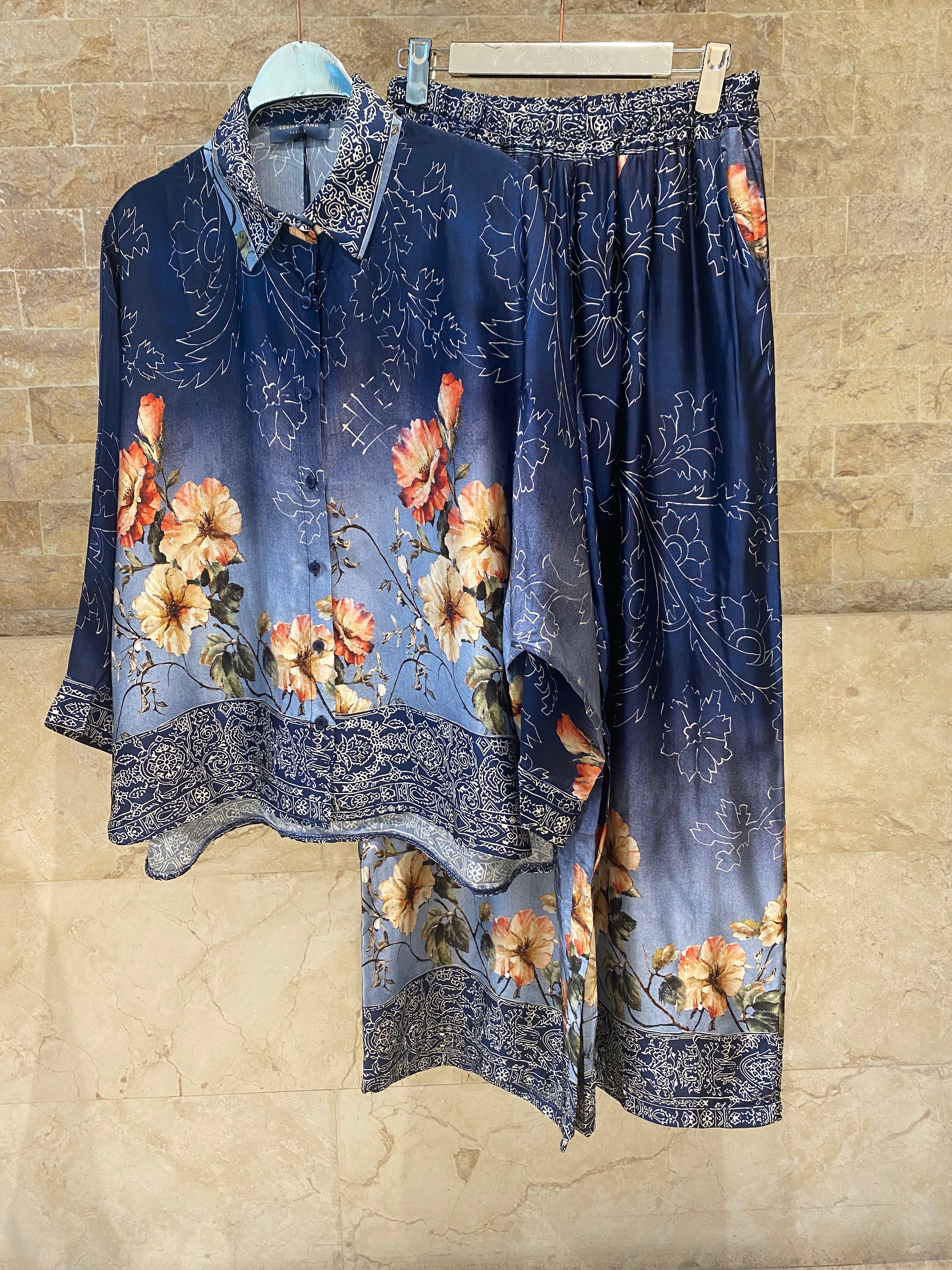 Floral Print Satin Shirt and Pants Sets KD8658/7789VS