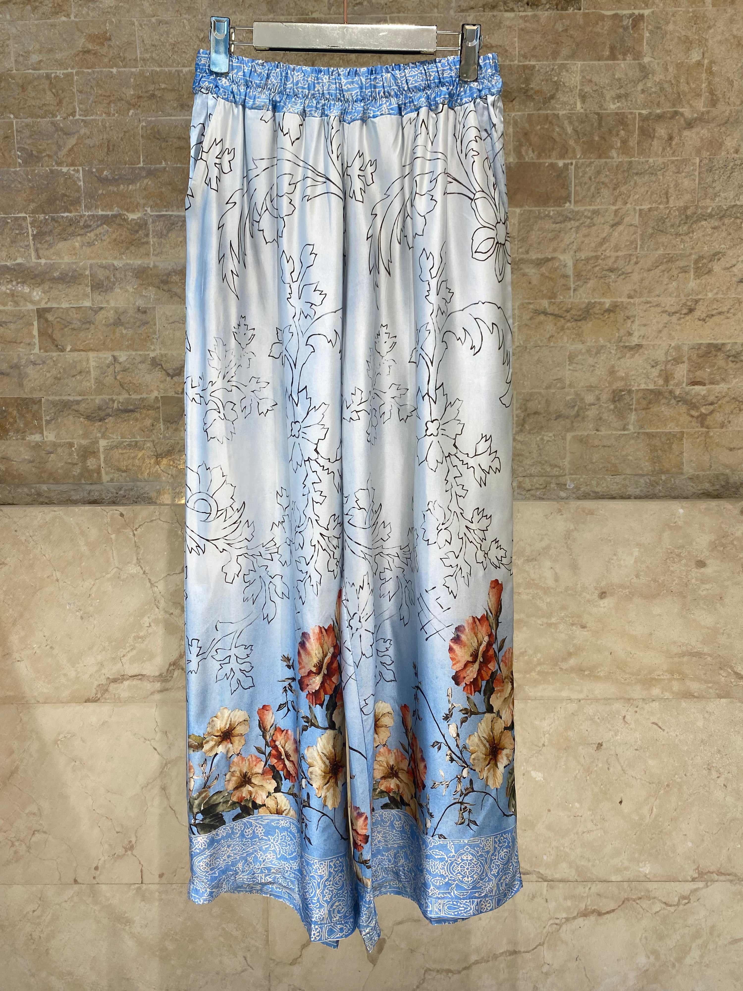 Floral Print Satin Shirt and Pants Sets KD8658/7789VS