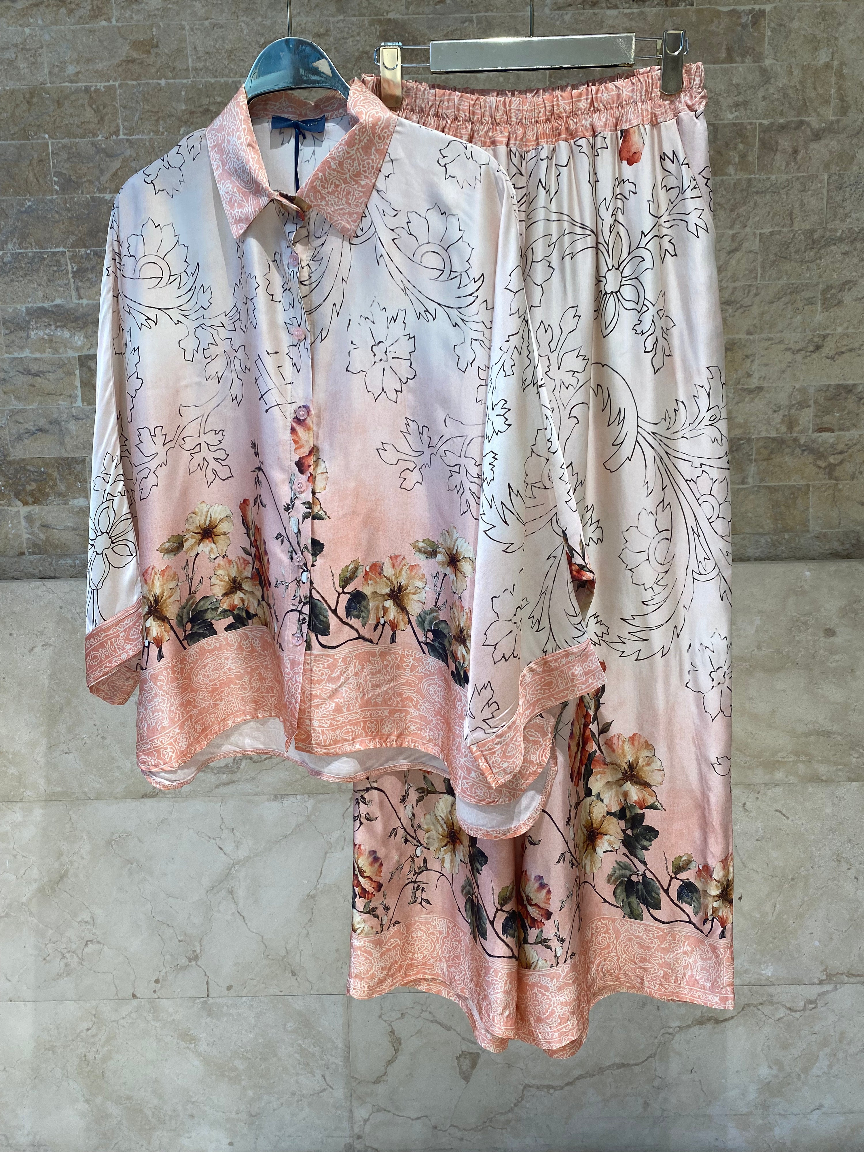 Floral Print Satin Shirt and Pants Sets KD8658/7789VS