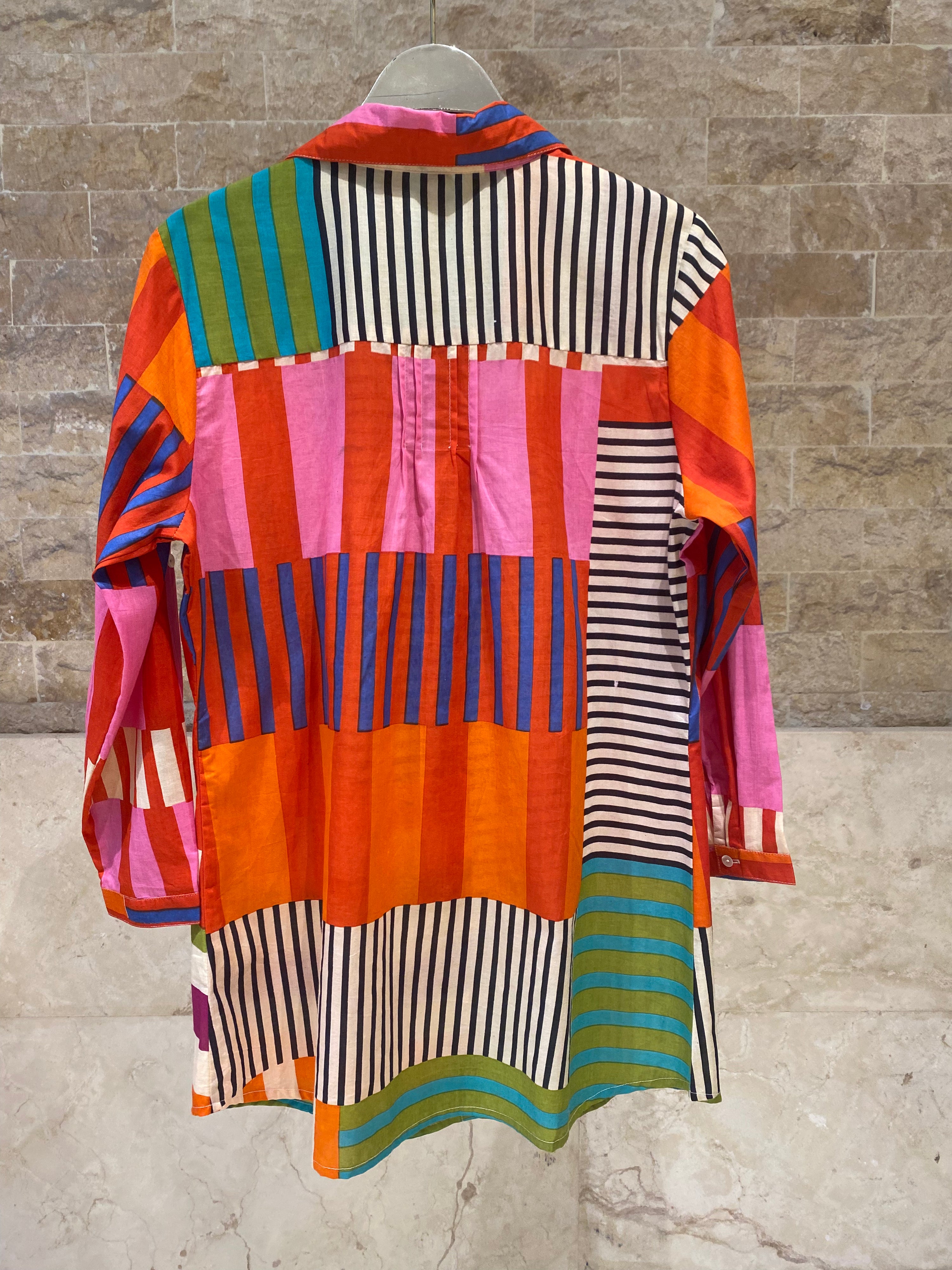 Striped Patchwork Oversized Shirt 67921