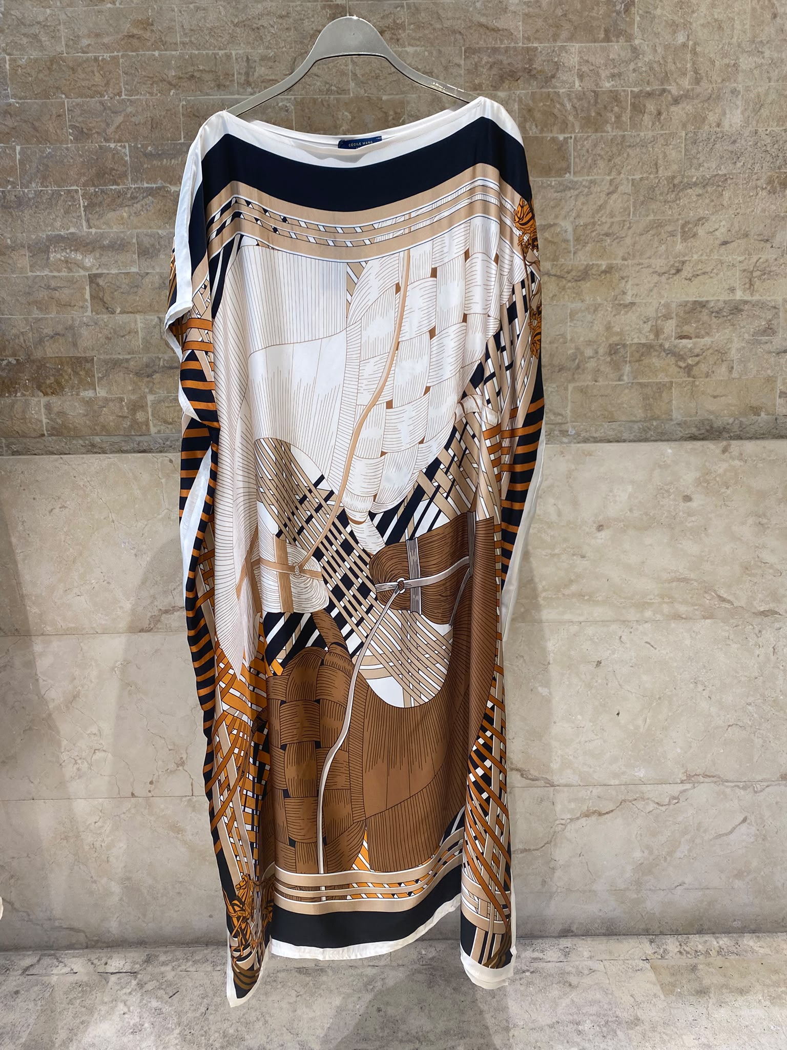 KD7850VS Equestrian Inspired Print Satin Kaftan Dress