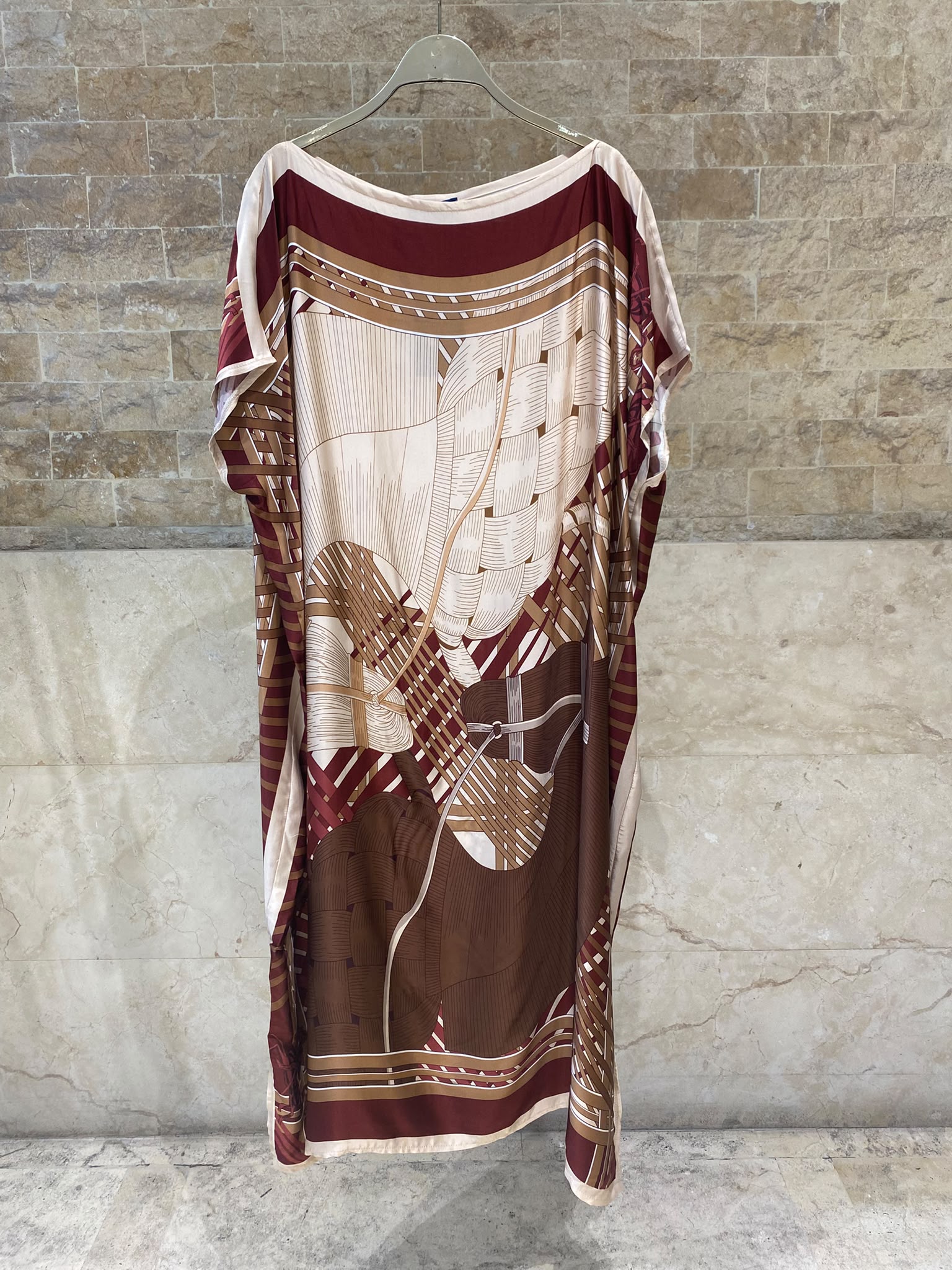 KD7850VS Equestrian Inspired Print Satin Kaftan Dress