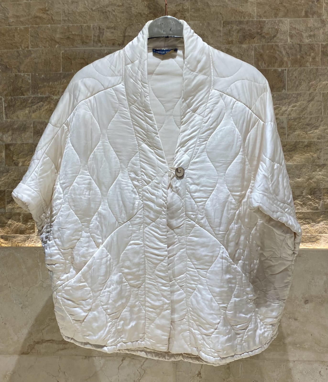 KD8018VS-4 Single Buttoned Quilted Matelasse Satin Cardigan - Brown Loft