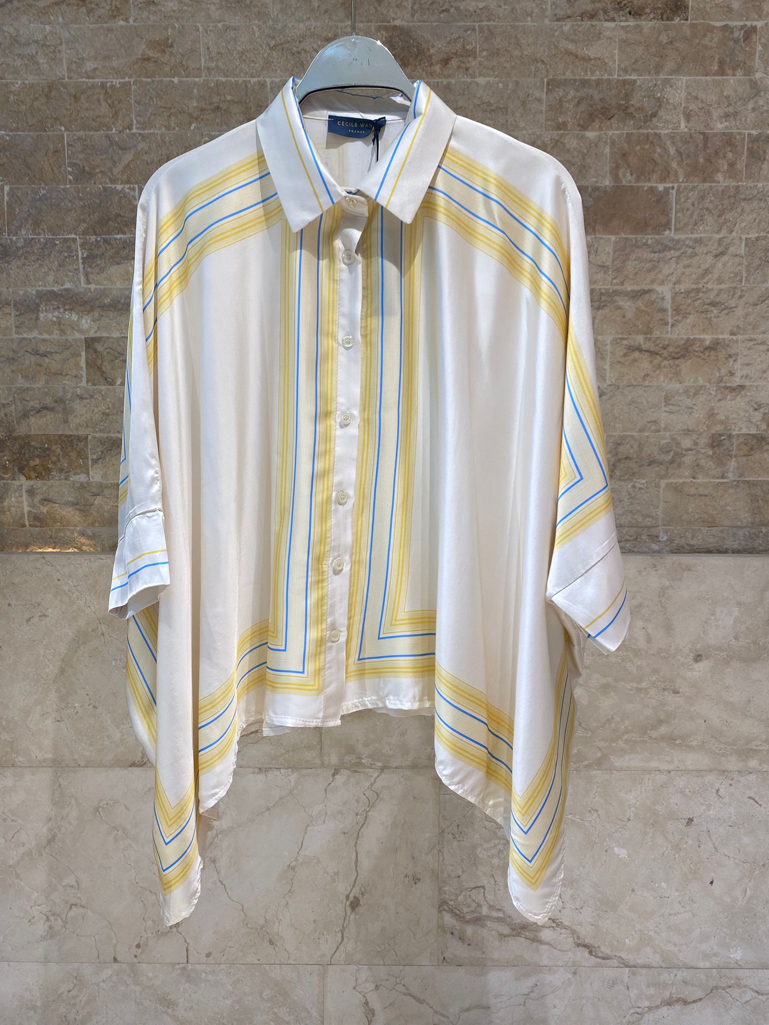KD8871/9099-7 Ticking Stripe Satin Cape Shirt and Pants قميص وبنطال من الساتان المخطط - Brown Loft