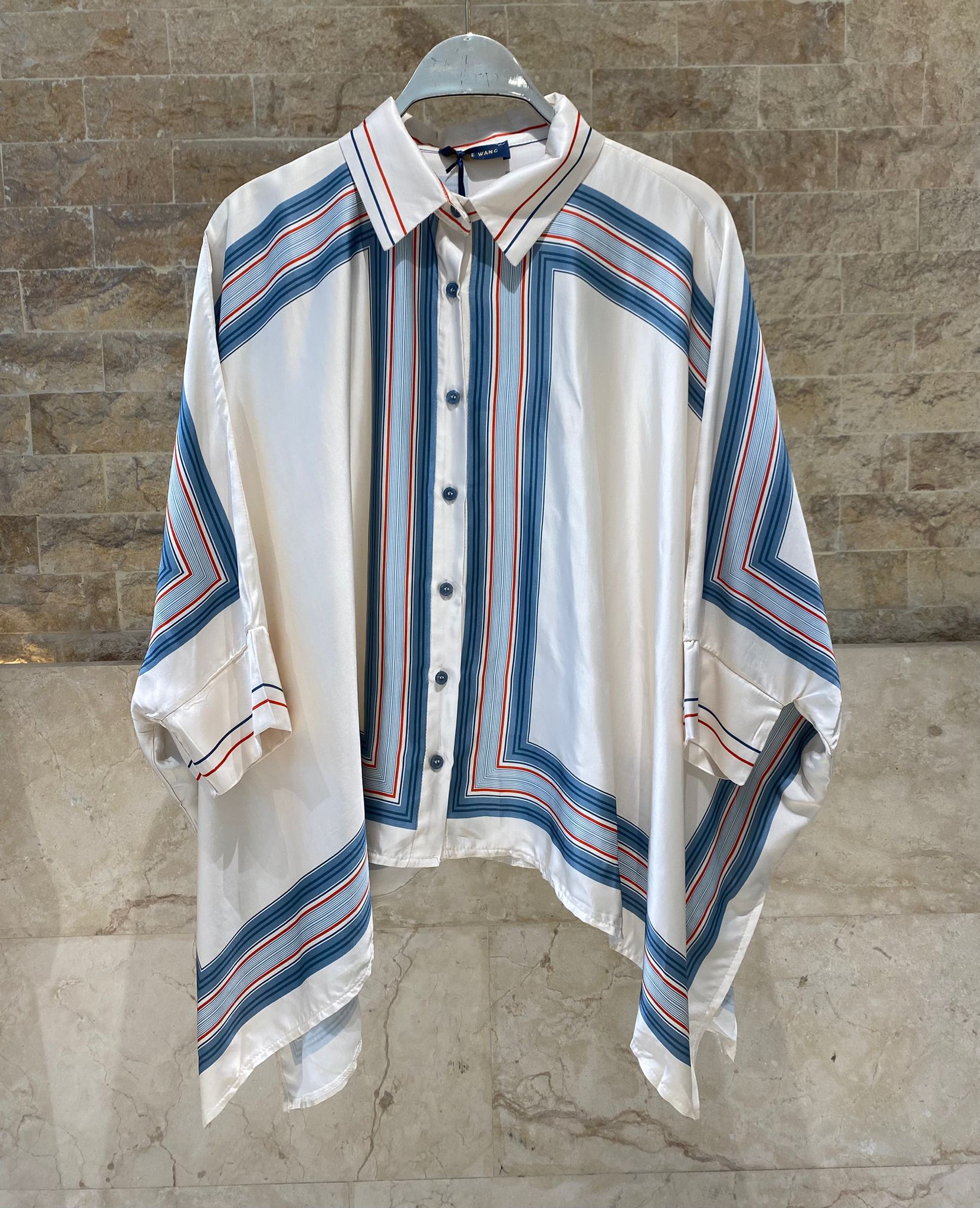 KD8871/9099-7 Ticking Stripe Satin Cape Shirt and Pants قميص وبنطال من الساتان المخطط - Brown Loft