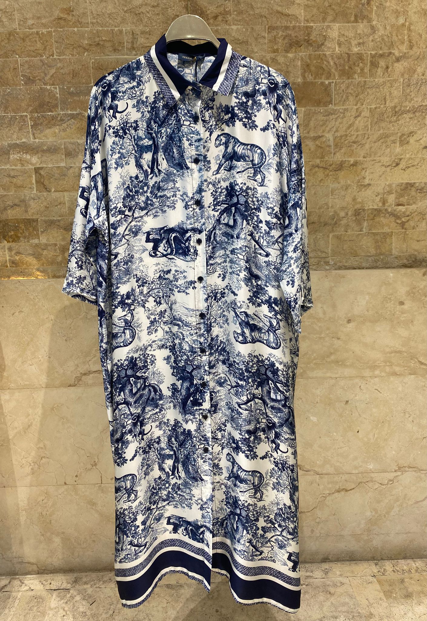 KD9316VS-6 Printed Oversized Satin Dress - Brown Loft