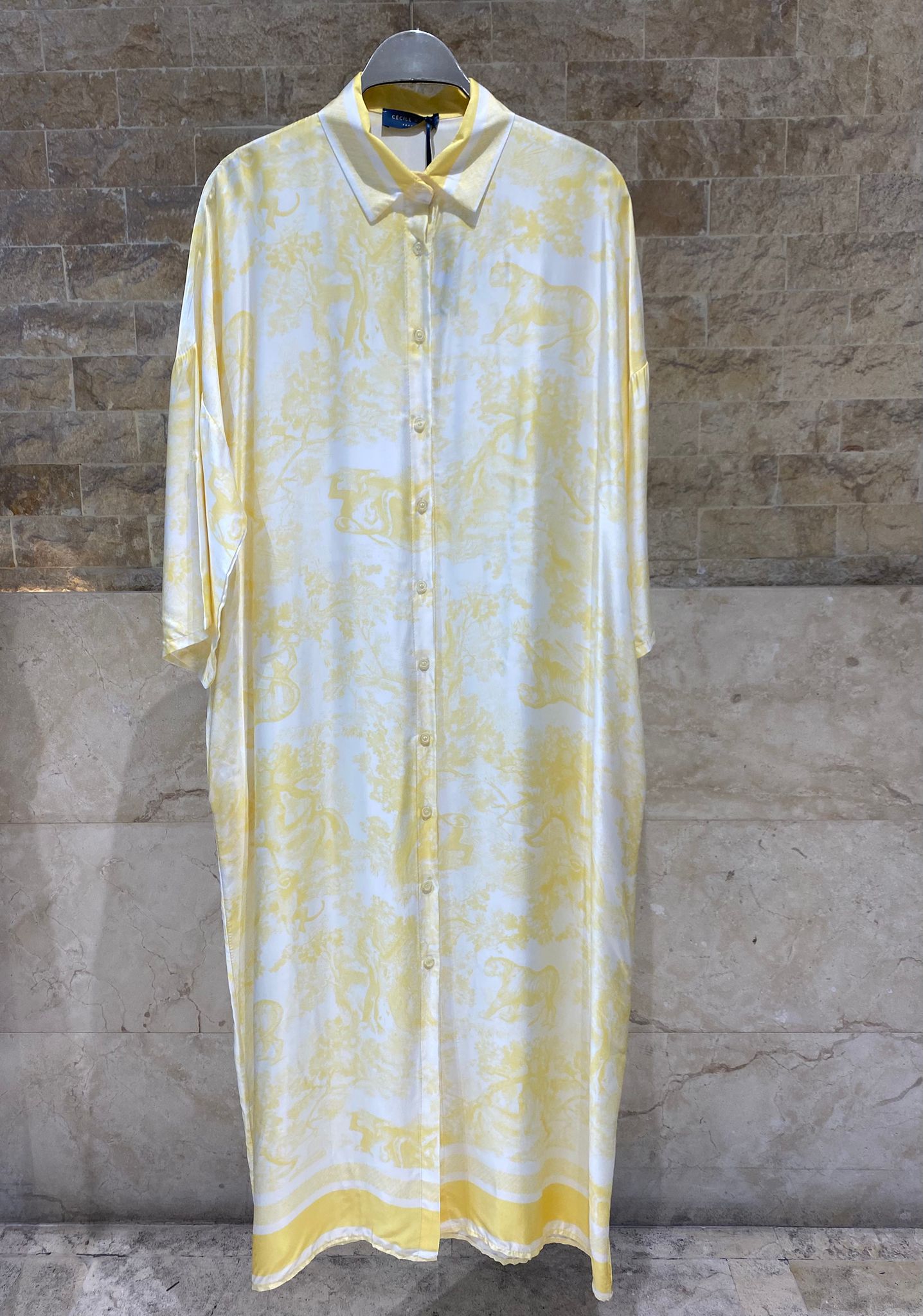 KD9316VS-6 Printed Oversized Satin Dress - Brown Loft