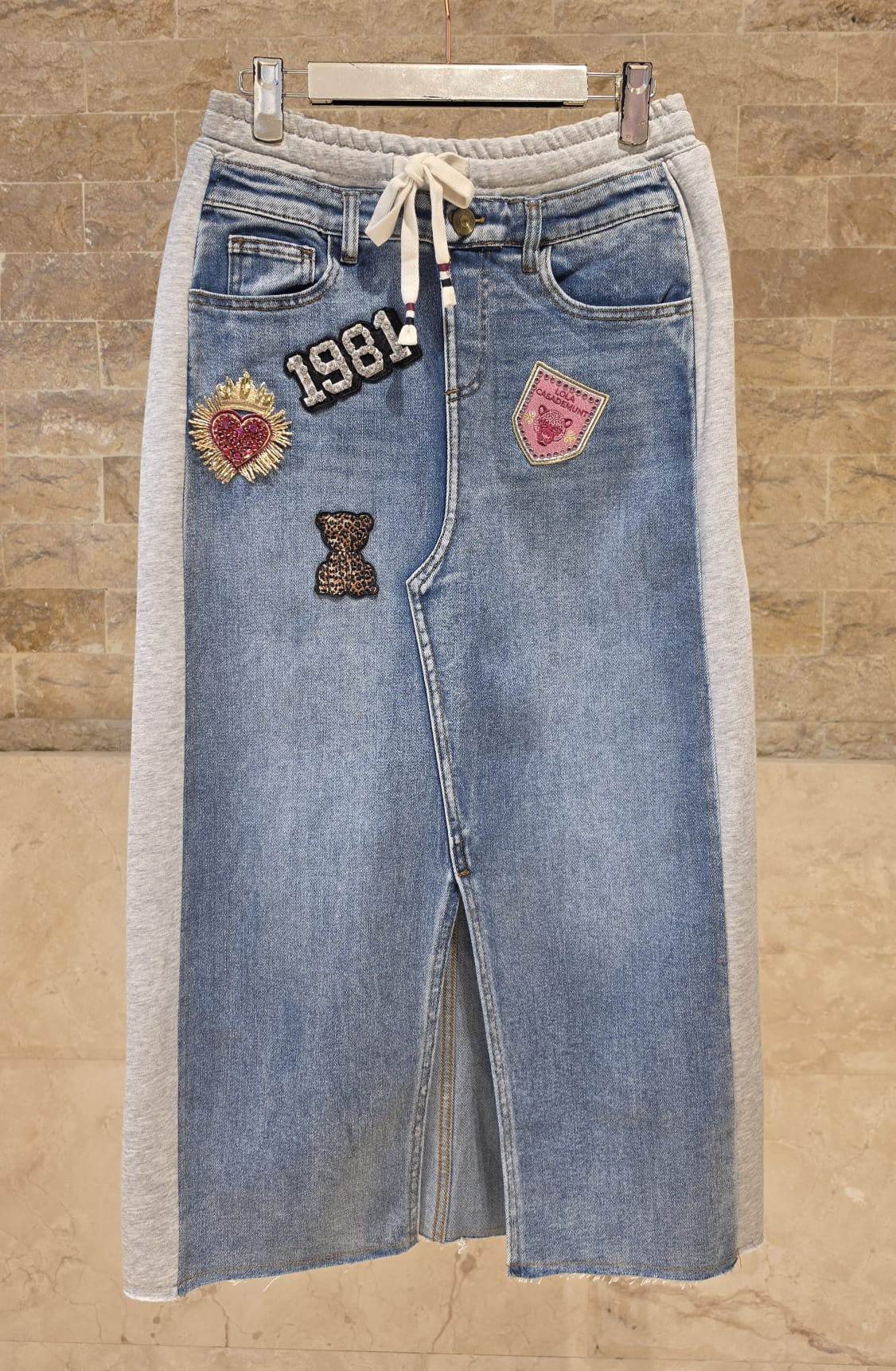 LF2608005 Casual Denim Midi Skirt