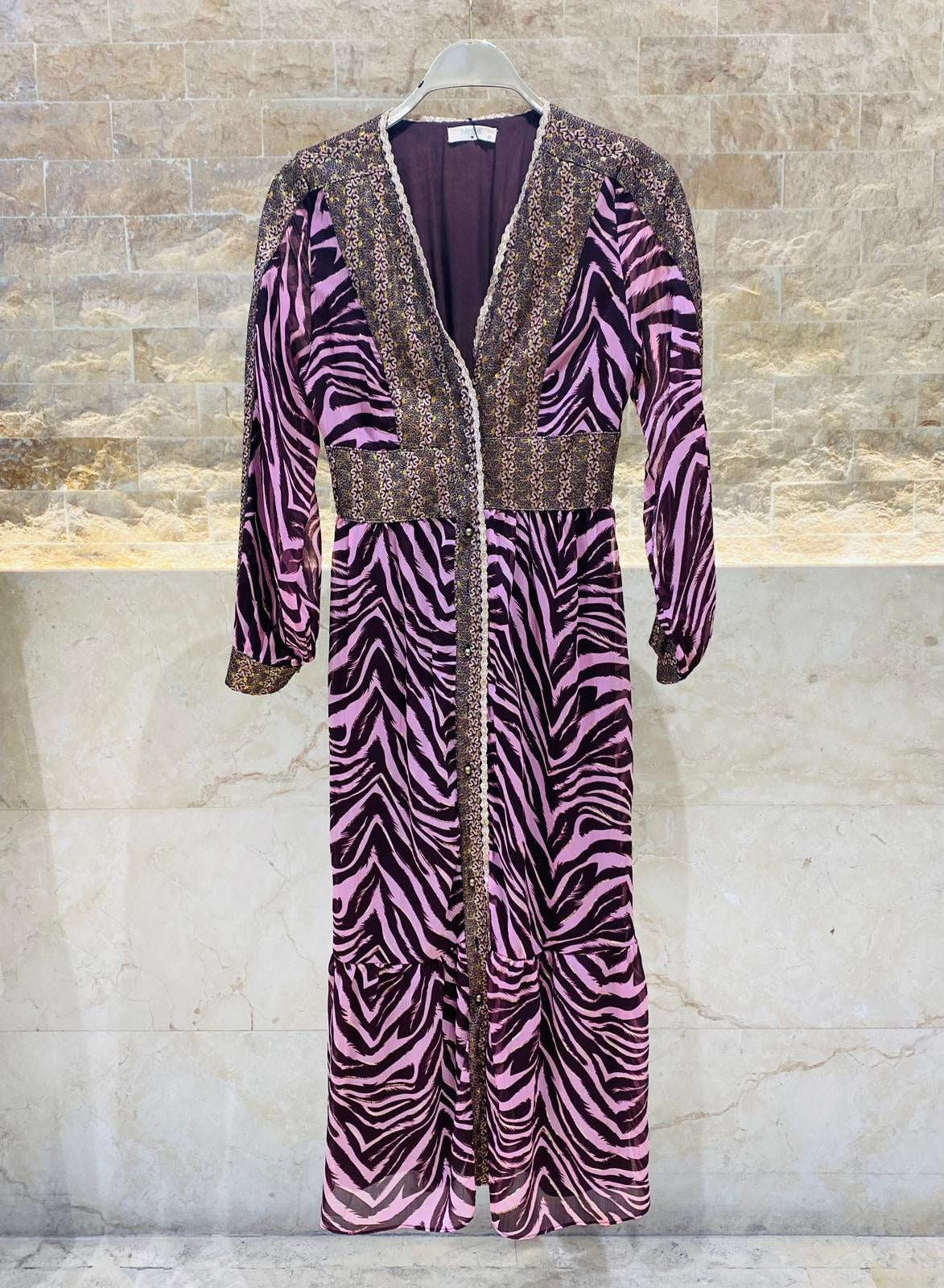 M05V144ROS Printed Chiffon Dress - Brown Loft