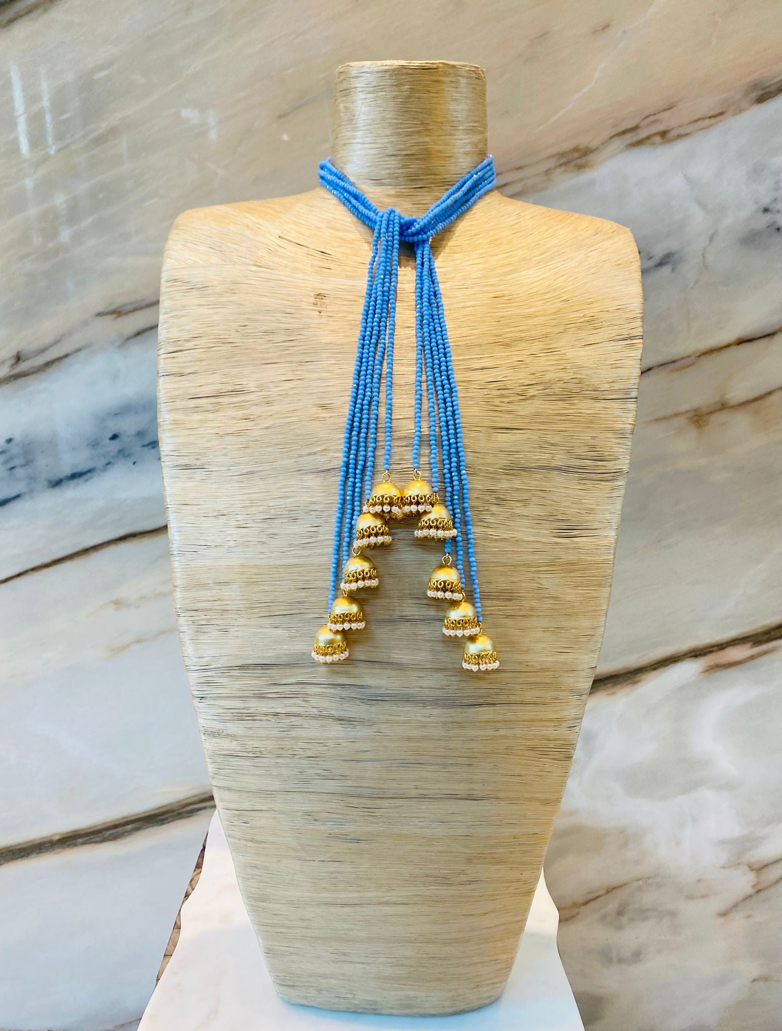 MOD 21 Blue Beaded Tassel Necklace قلادة زرقاء مزينة بشرابة من الخرز - Brown Loft