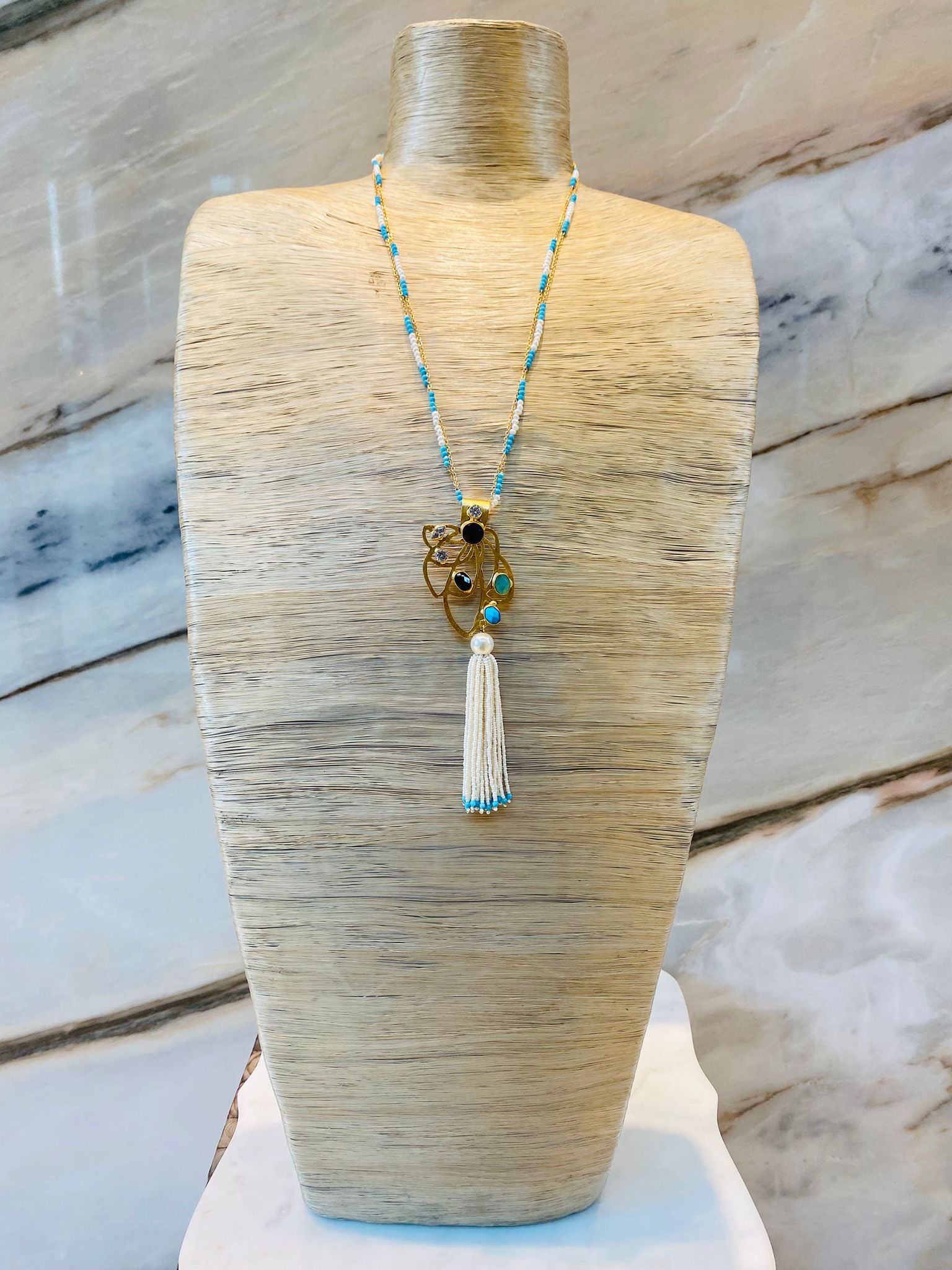 MOD 29 Pearl Beaded Chain Necklace قلادة من سلسلة خرز اللؤلؤ - Brown Loft
