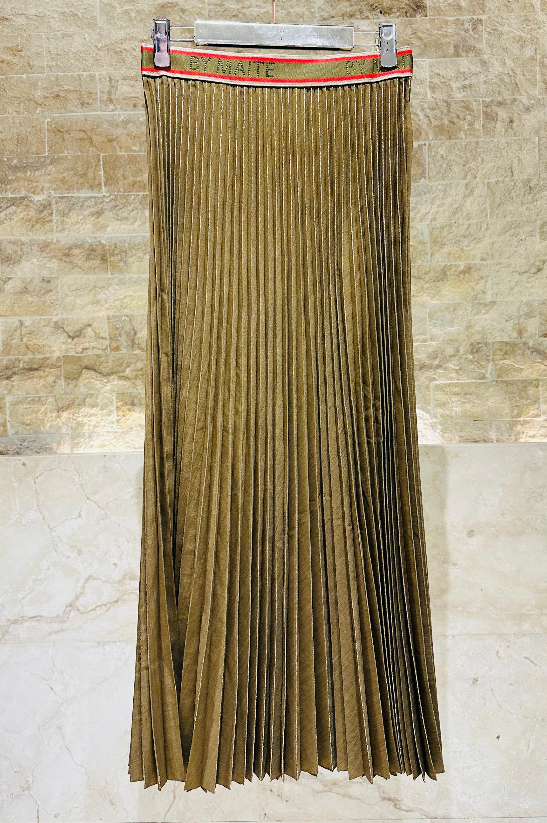 MS2608004 Pleated Midi Skirt تنورة متوسطة الطول مطوية - Brown Loft
