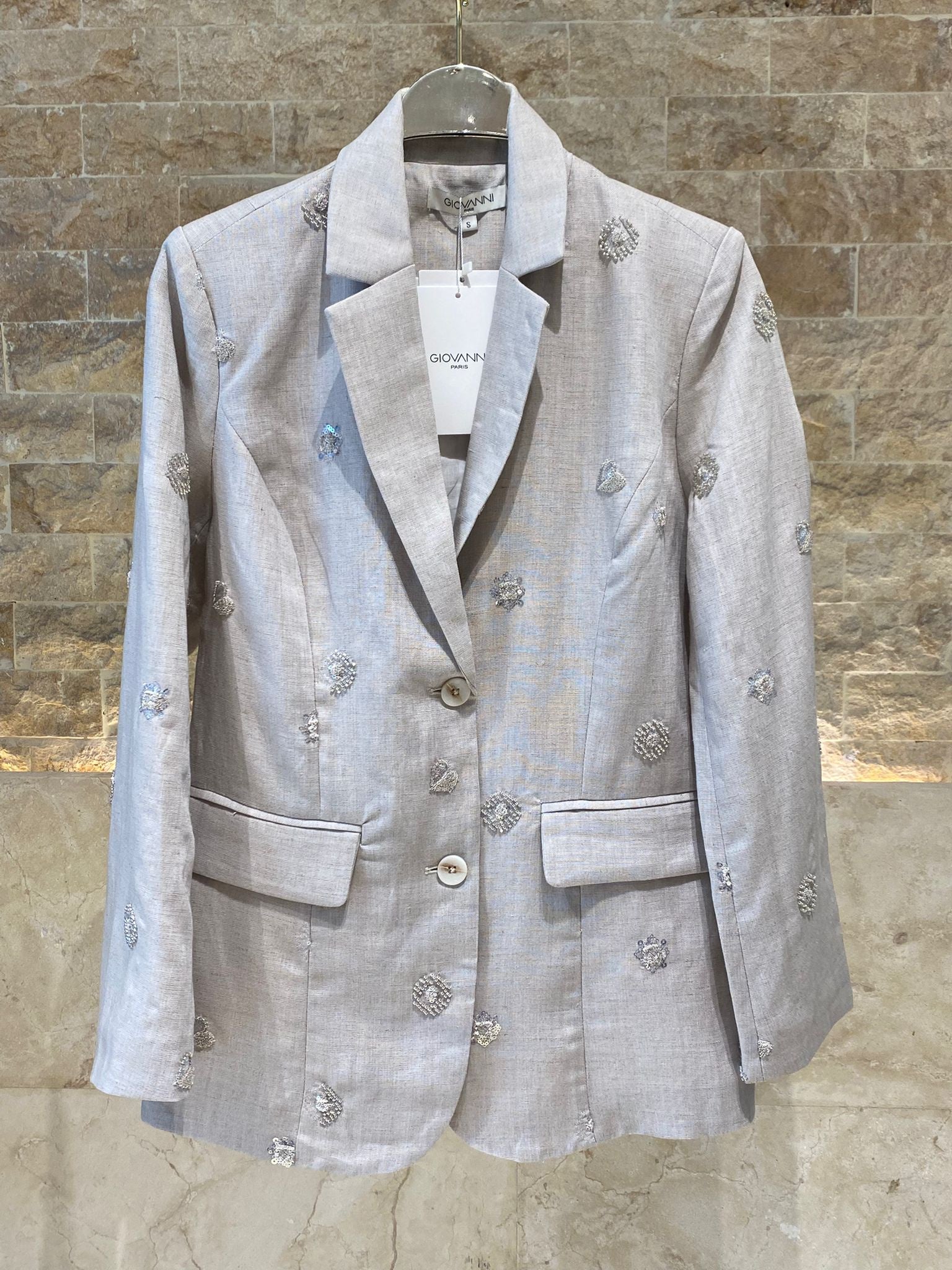 Noa Linen Sequins Jacket جاكيت من الكتان مزين بالترتر - Brown Loft