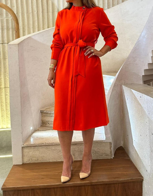 Round Neck Dress with Pleated Details - COAID2041