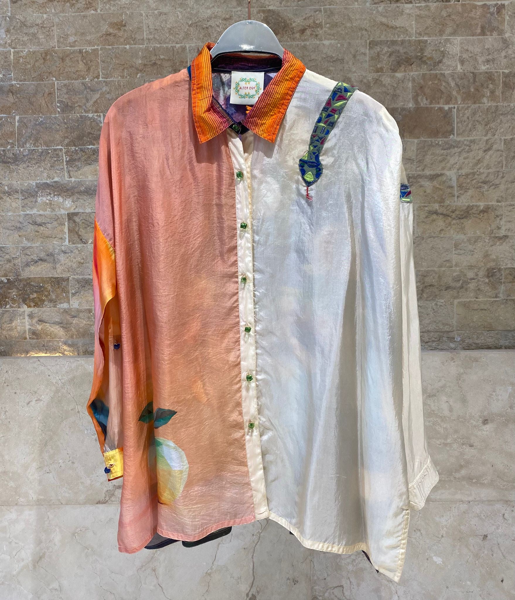 Shirt Eden Buttoned Collared Oversized Silk Satin Shirt - Brown Loft