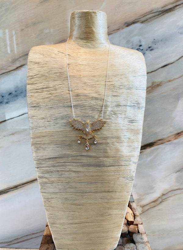 Long Chain Necklace with Big Gold Bird - TR-N120