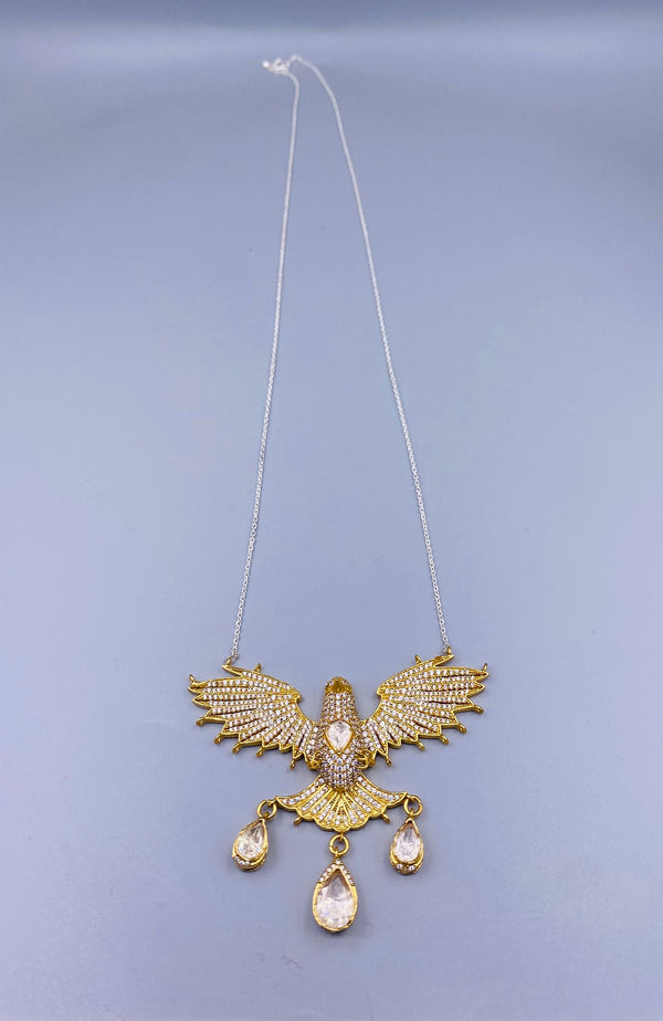 Long Chain Necklace with Big Gold Bird - TR-N120