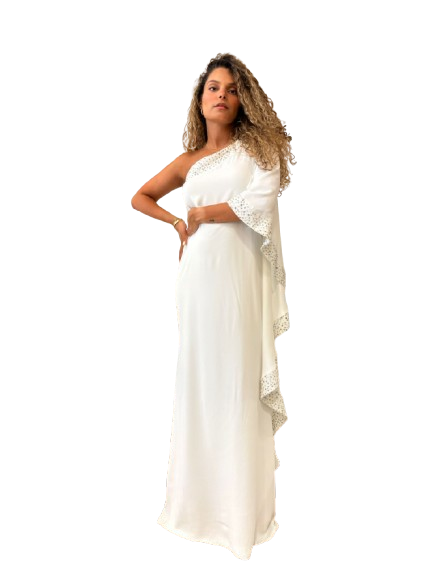 Maxi One Shoulder Dress with Rhinestones - 43-3415