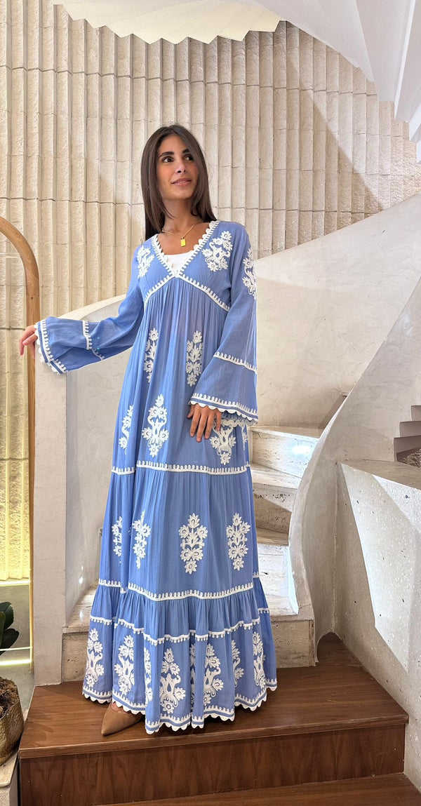 Long Embroidered Kaftan Dress - AWS2-854