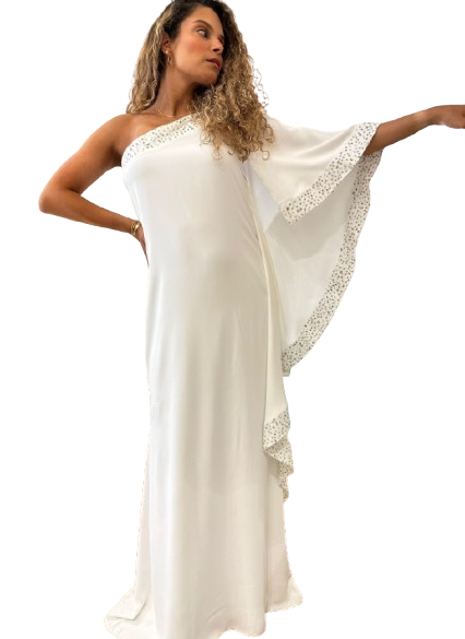 Maxi One Shoulder Dress with Rhinestones - 43-3415