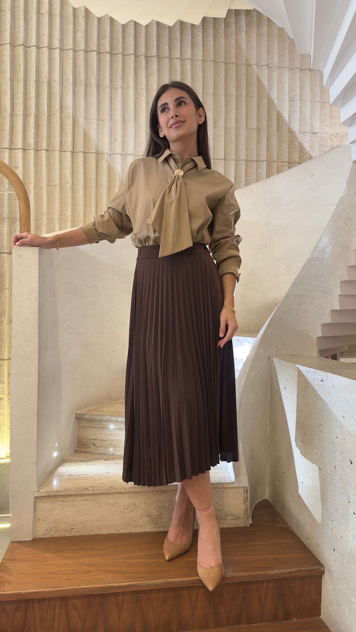 MF53075 Overlap Pleated Skirt - Brown Loft
