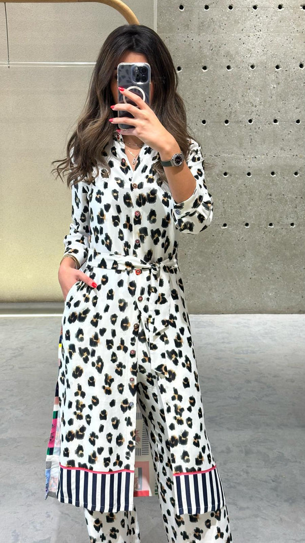 Satin Leopard Print Long Dress - 32468