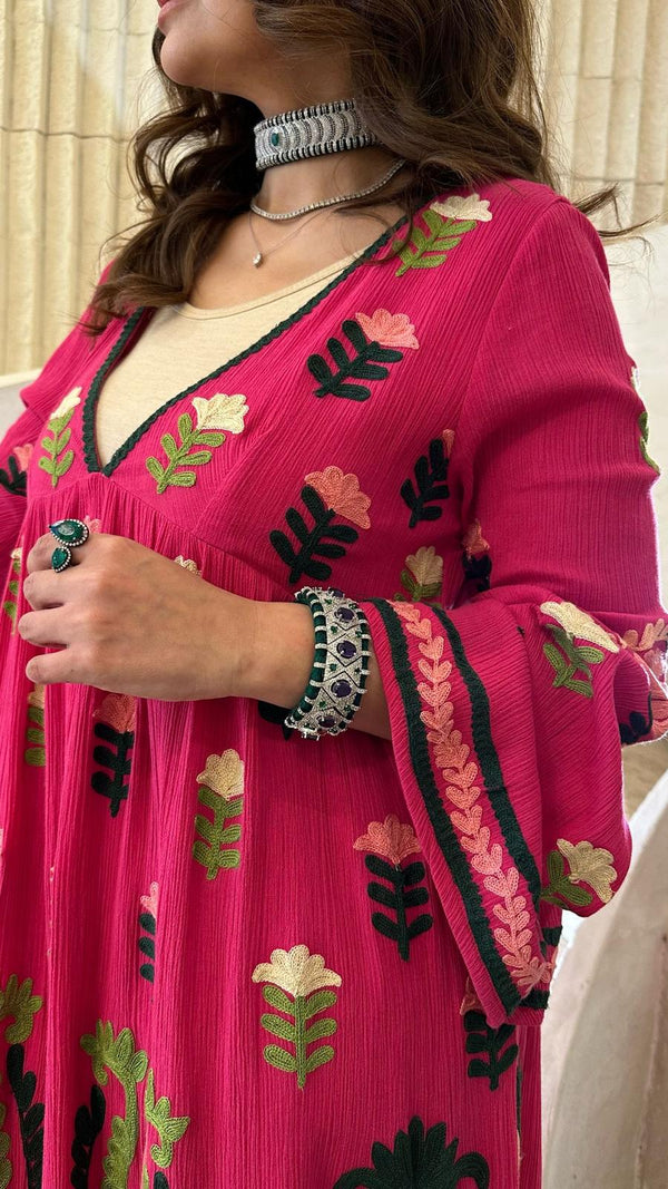 Tulip Embroidered Cotton Long Dress
