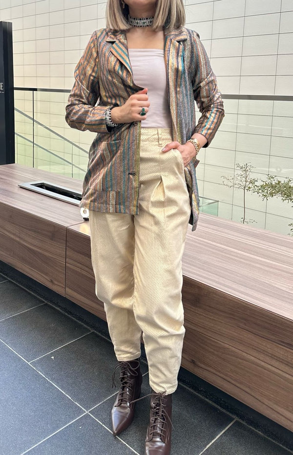 M05J29HON Frock Jacket with Lurex Stripes سترة الفستان مع خطوط لوركس