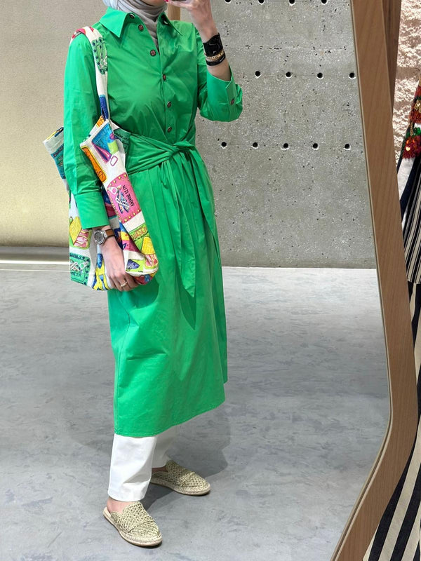 Midi Dress with Shirt Collar - 32508