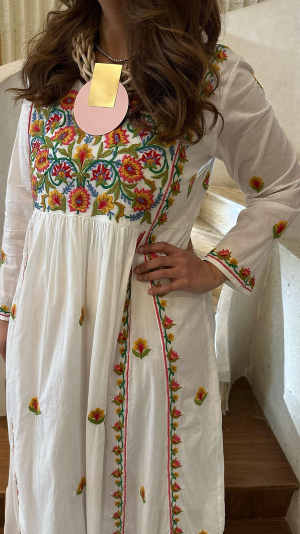 Floral Embroidered Long Kaftan Dress - AWS2-809