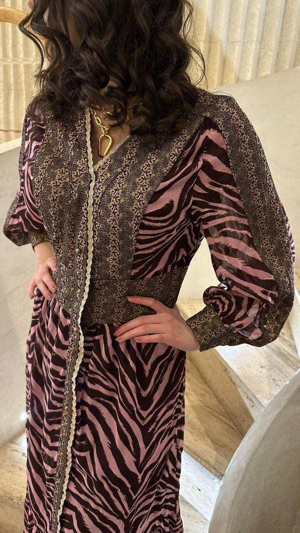M05V144ROS Printed Chiffon Dress فستان شيفون مطبوع