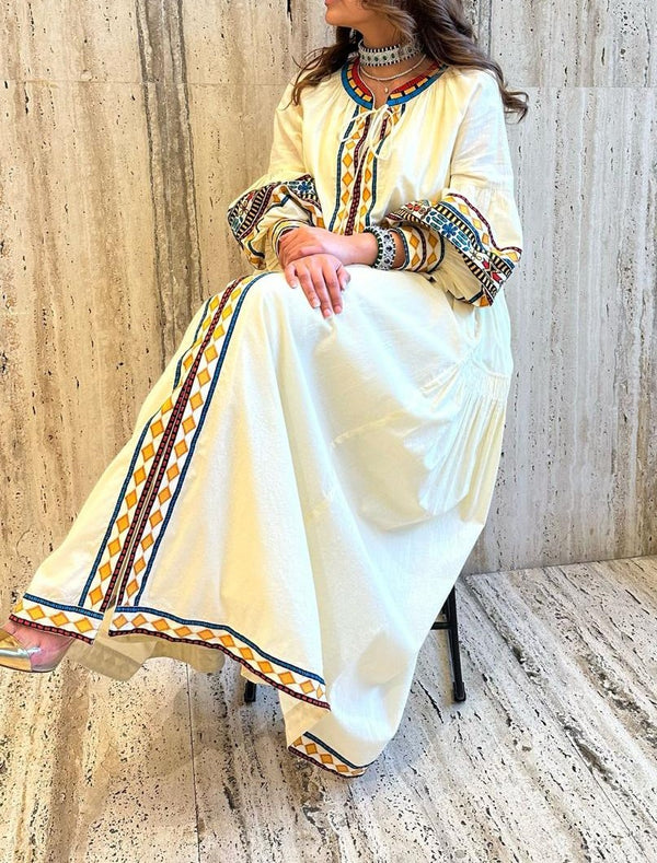 Long Ethnic Embroidered Kaftan Dress
