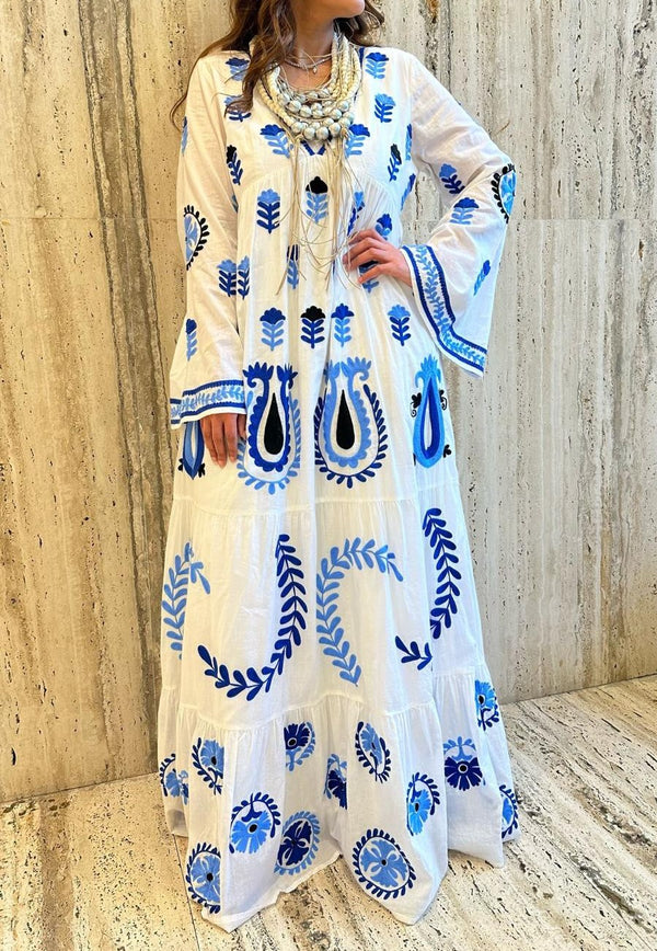 Tulip Embroidered Cotton Long Dress - AWS2-816