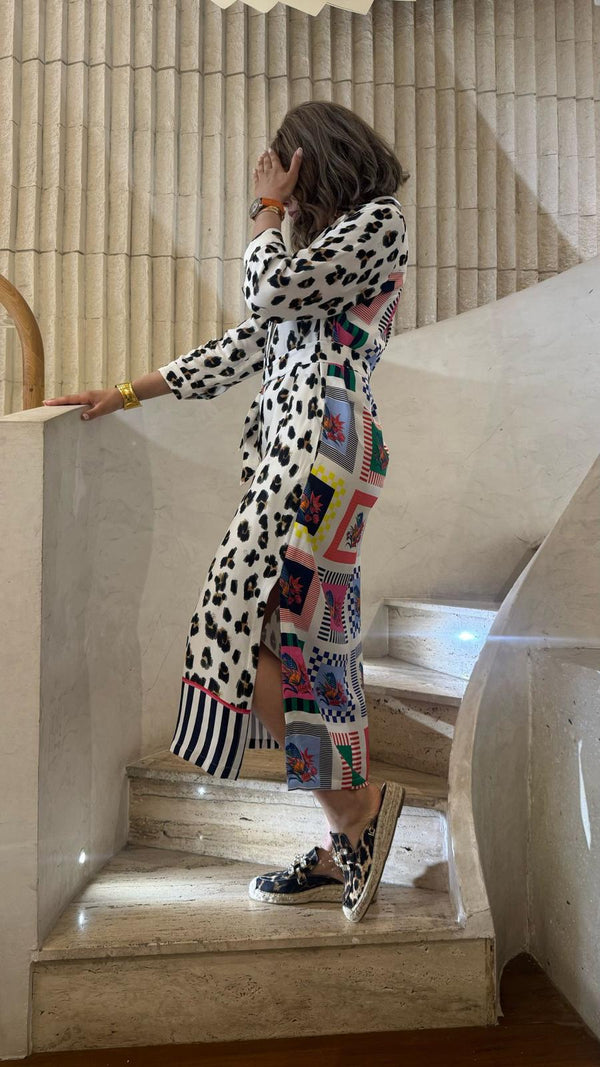 Satin Leopard Print Long Dress - 32468