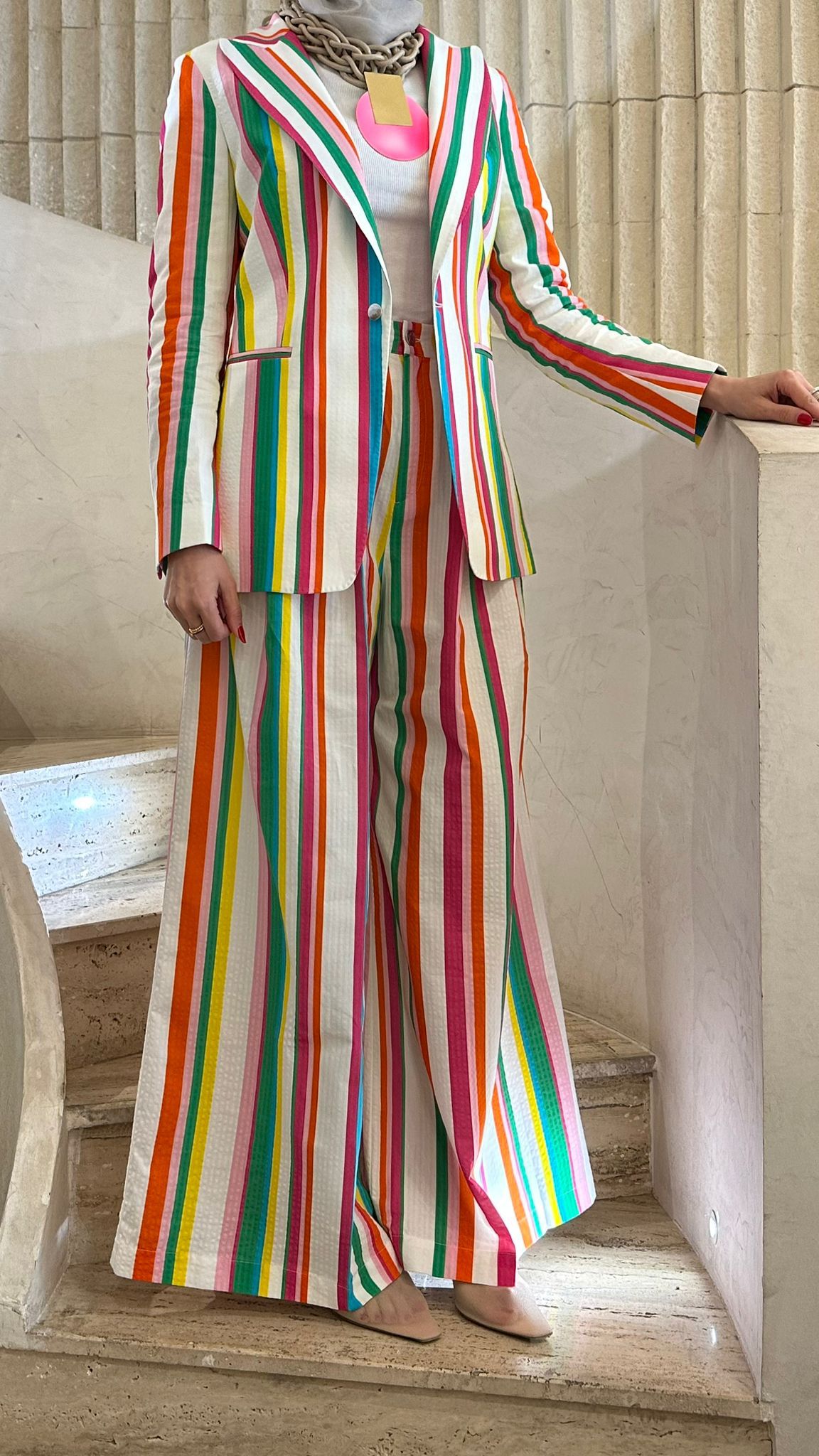 32560 Colorful Striped Palazzo Pants - Brown Loft