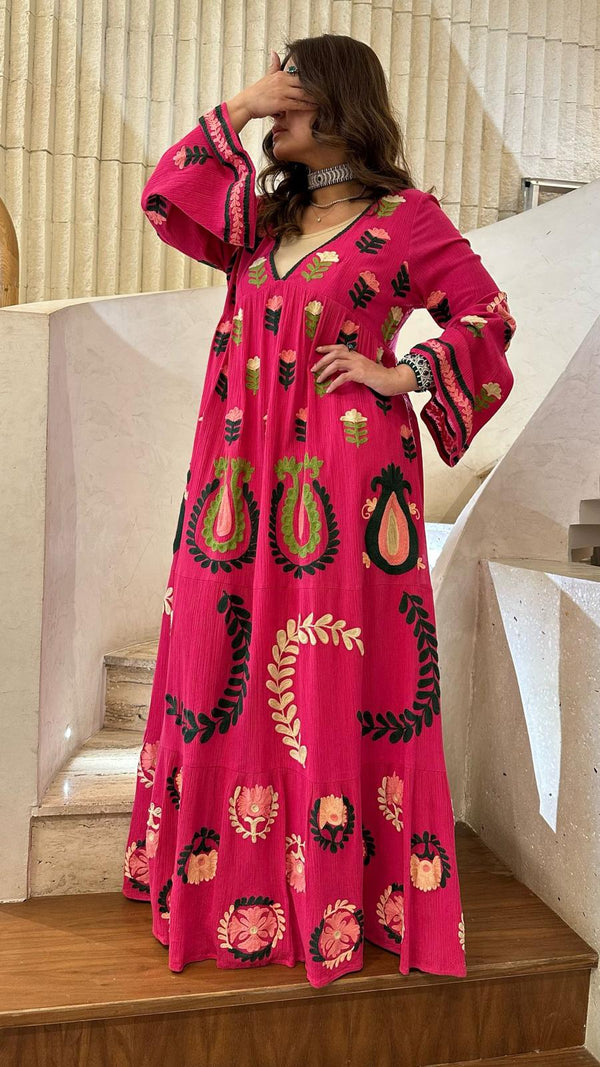 Tulip Embroidered Cotton Long Dress