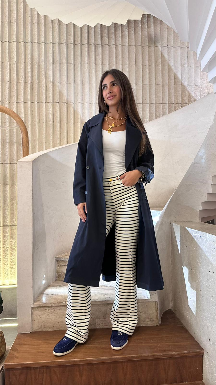 Navy Striped Flared Knit Pants - Brown Loft