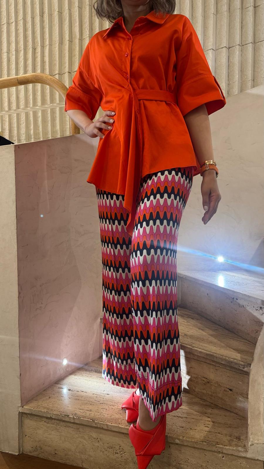 32241 Retro Print Wide Leg Pants with Elastic Waistband - Brown Loft