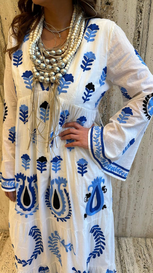 Tulip Embroidered Cotton Long Dress - AWS2-816