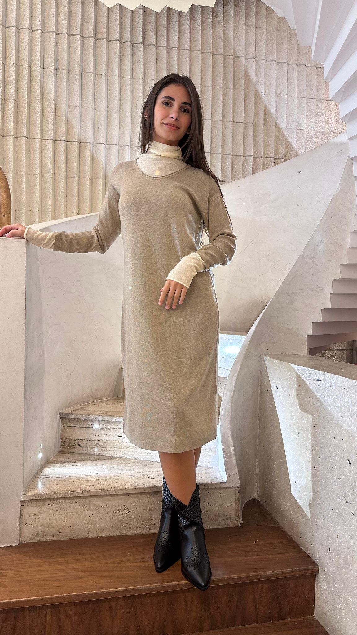 Knit Long Dress - 24W-3023 - Brown Loft