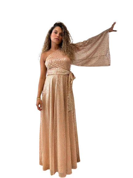 One Shoulder Animal Print Maxi Dress - 43-3411