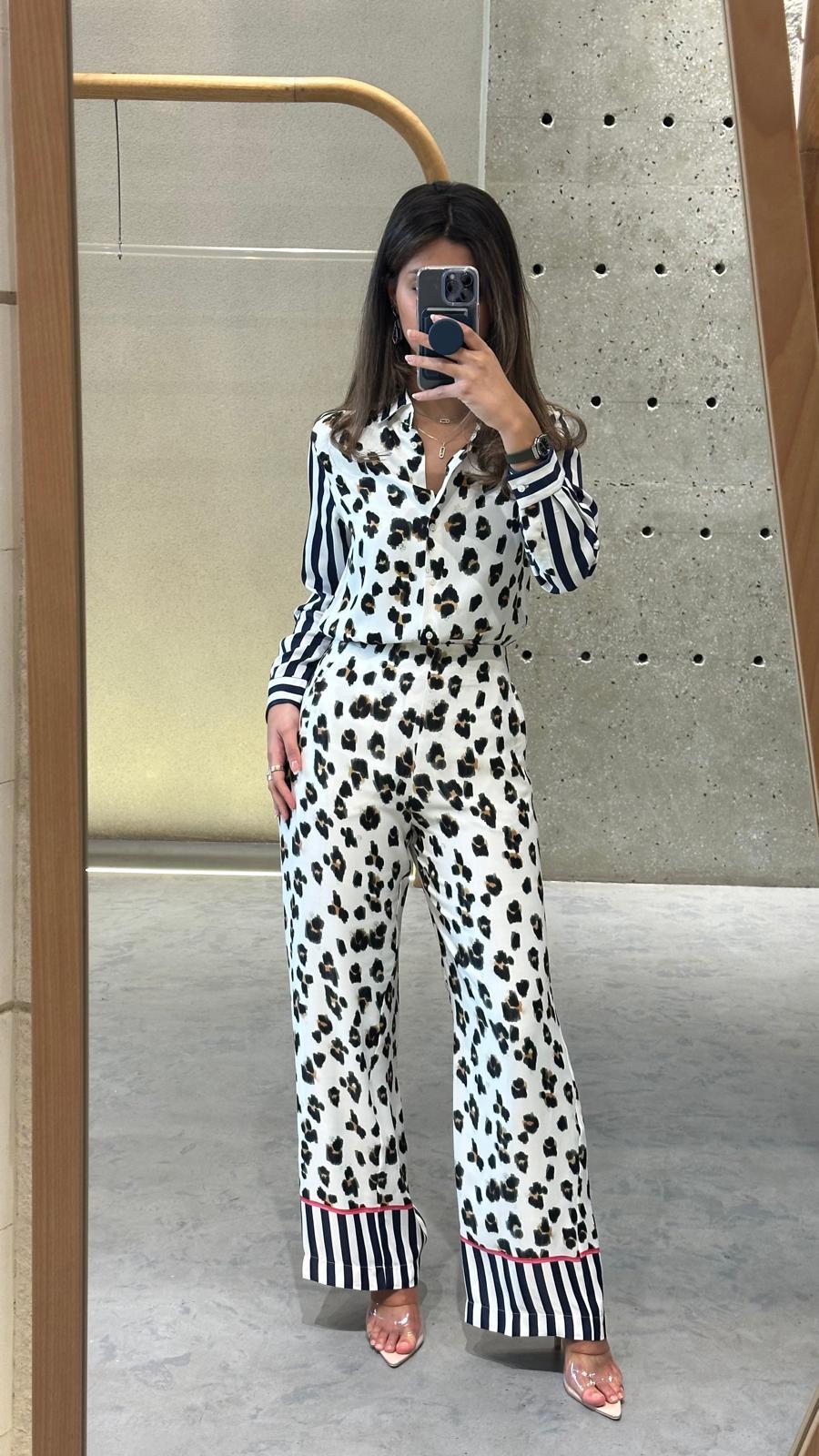 Leopard Print Satin Pants - 32472 - Brown Loft